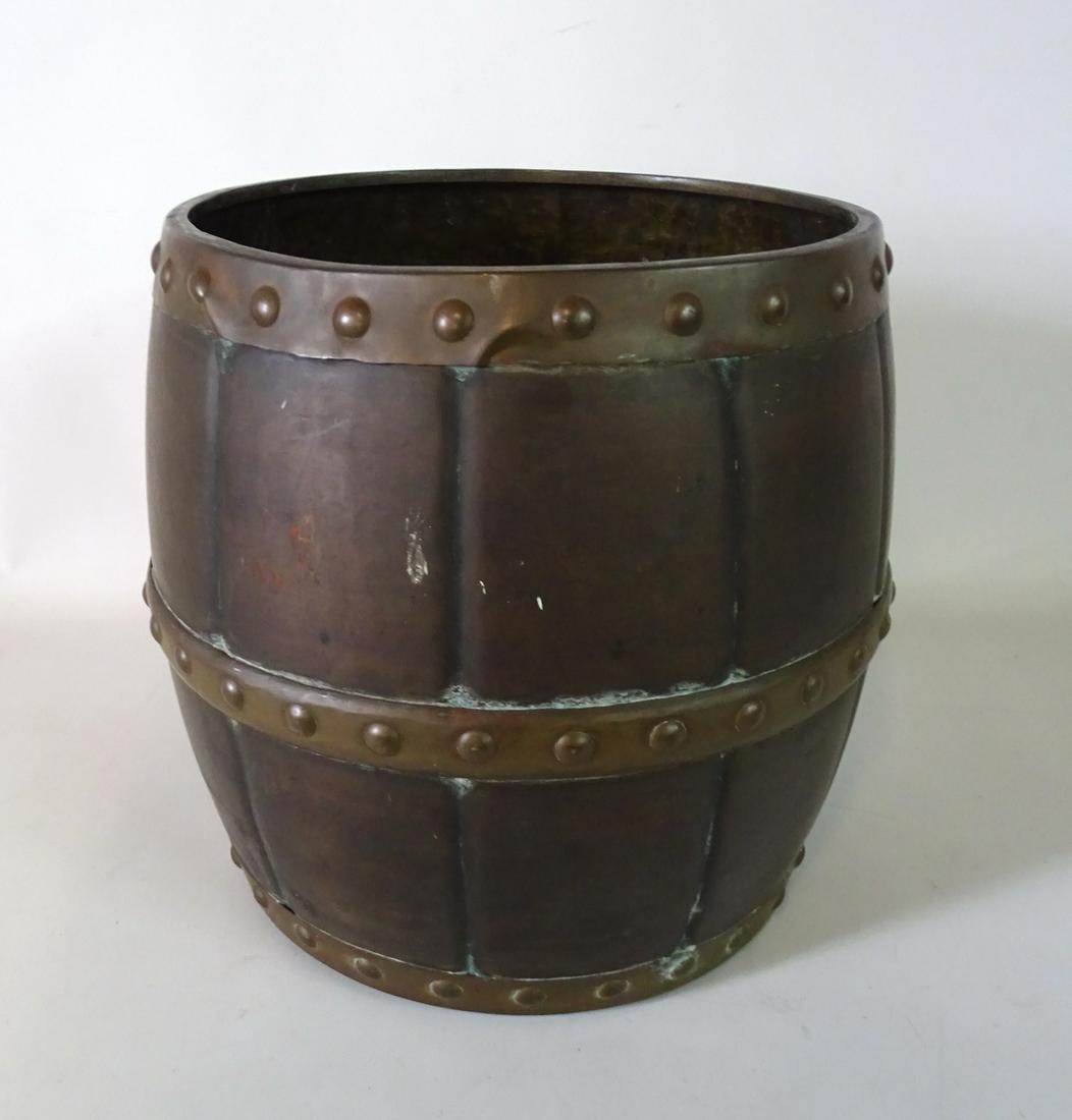 ENGLISH BRASS BARREL PLANTER  11"H  11.5"DIA. (1 of 3)