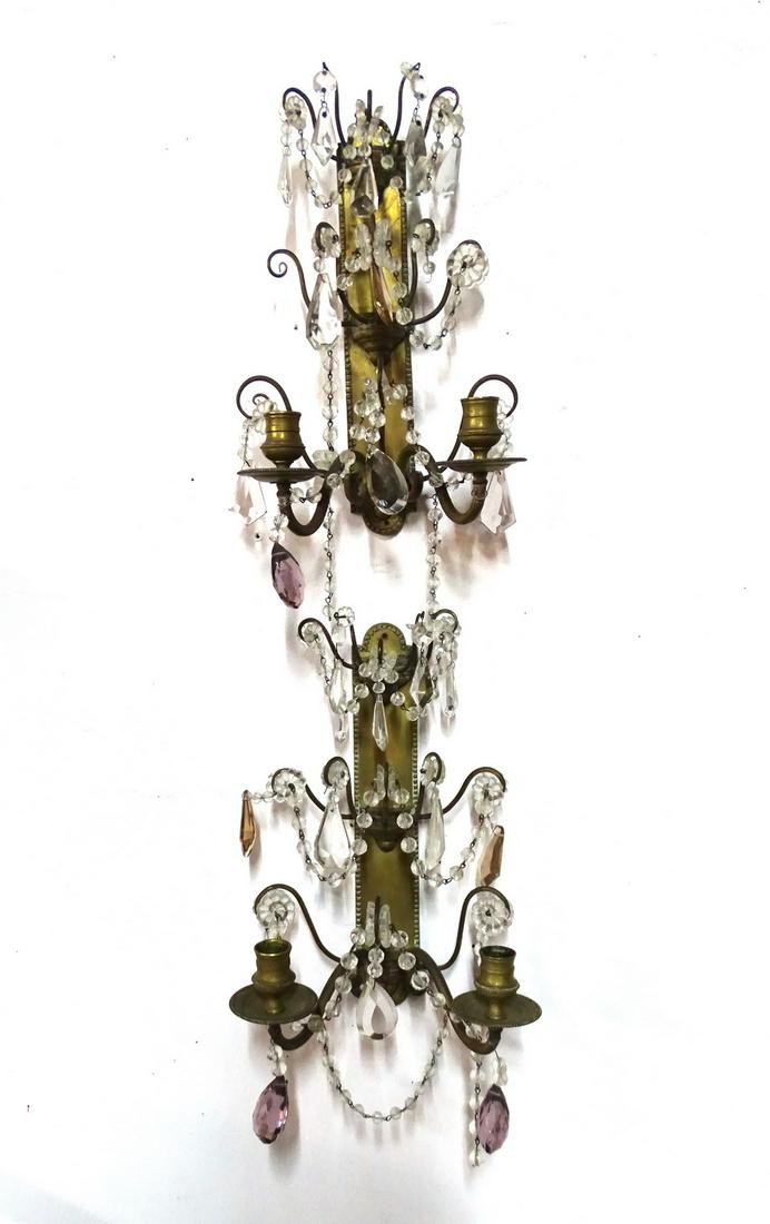 PR. BRONZE & CRYSTAL 2 LIGHT SCONCES 11"H 8.5"W (1 of 7)