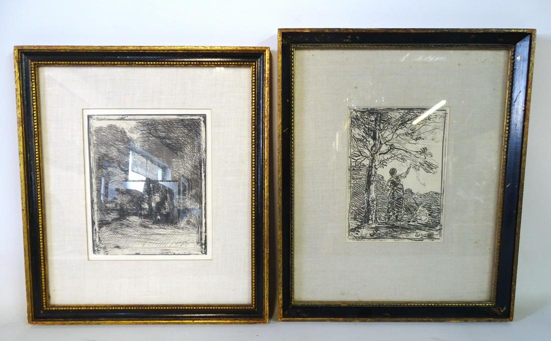 2 COROT CLICHÉ VERRE FRAMED PRINTS 16.5X13.5" LARGEST (1 of 5)