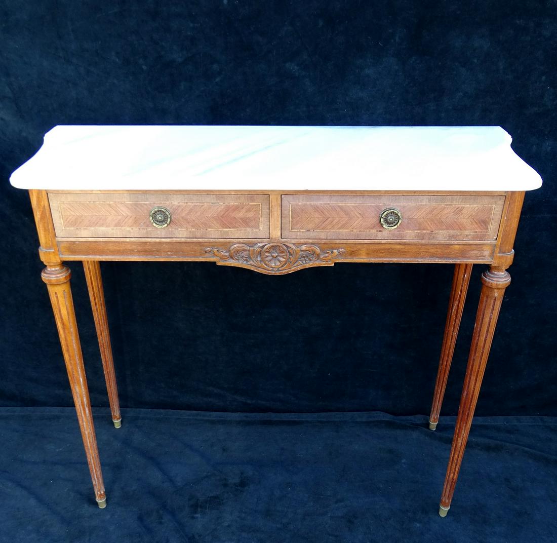 LOUIS XVI STYLE MARBLE TOP INLAID CONSOLE TABLE 34"H (1 of 4)