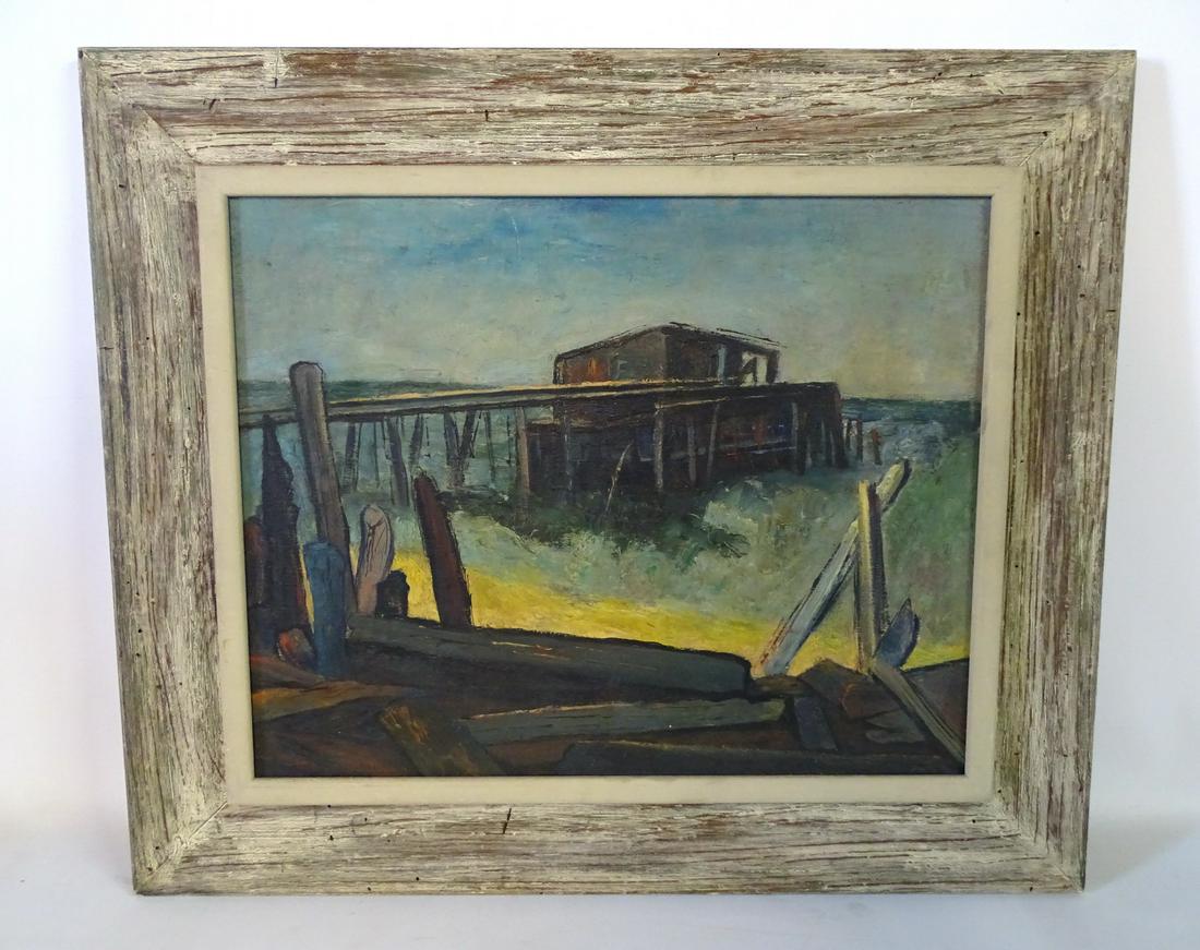 OIL ON CANVAS DOCKSIDE LANDSCAPE NOT SGN. 17X21" (1 of 4)