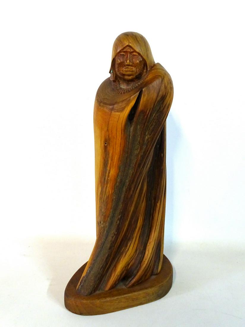 EARL EDER SGN. CEDAR SCULPTURE RED BLANKET WOMAN 16"H (1 of 5)