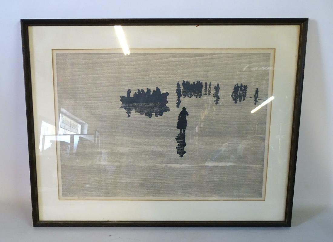 PAUL SHAUB SGN. WOOD BLOCK PRINT "RETURN" 16X22" (1 of 4)