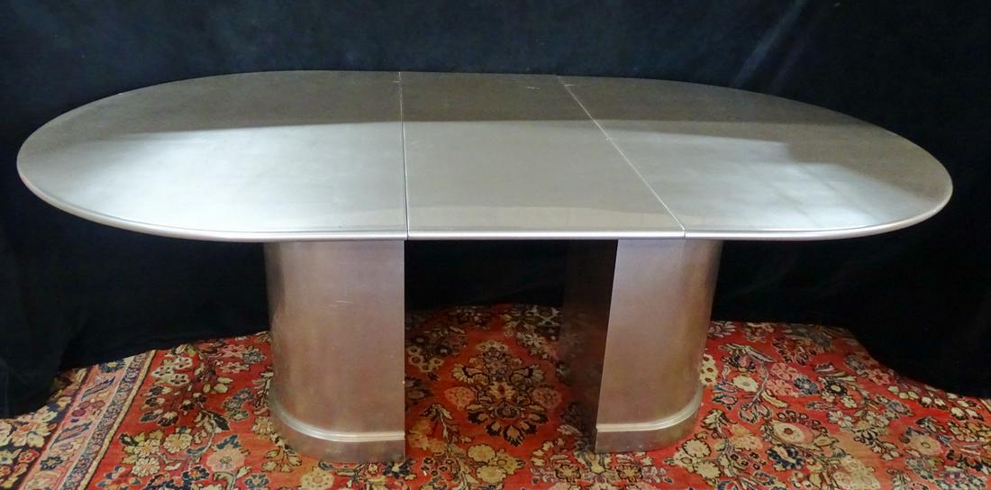 OVAL SILVER LACQUERED PEDESTAL DINING TABLE WITH 1 LEAF (1 of 10)