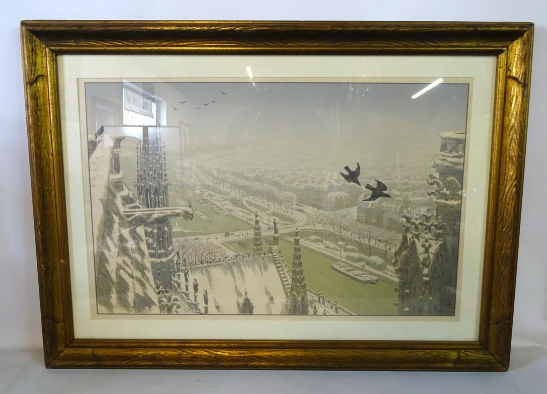 HENRI RIVERA LITHOGRAPH VIEW FROM NOTRE DAME 20.5X32" (1 of 5)