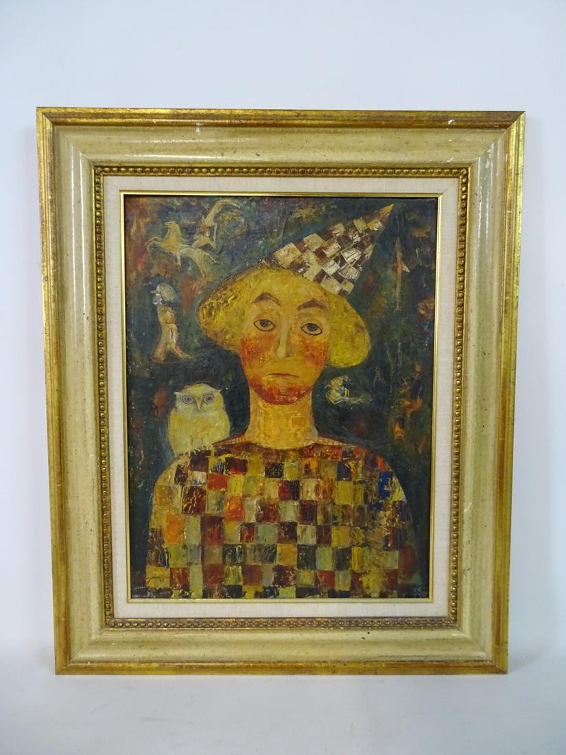 DIMITRIE GAVRILEAN SGN. OIL ON BOARD CLOWN AND OWL (1 of 7)