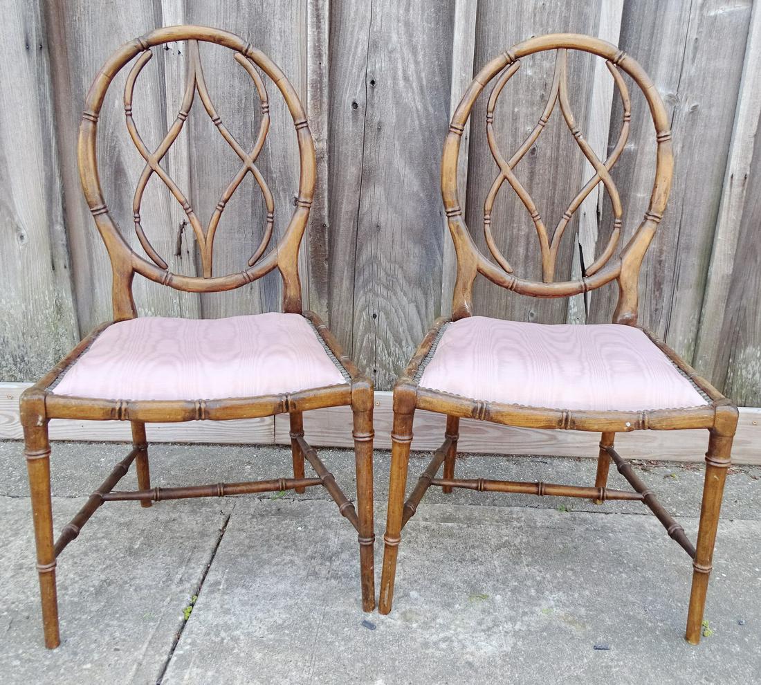 PR. SHERATON STYLE FAUX BAMBOO SIDE CHAIRS 36"H 19"W (1 of 4)