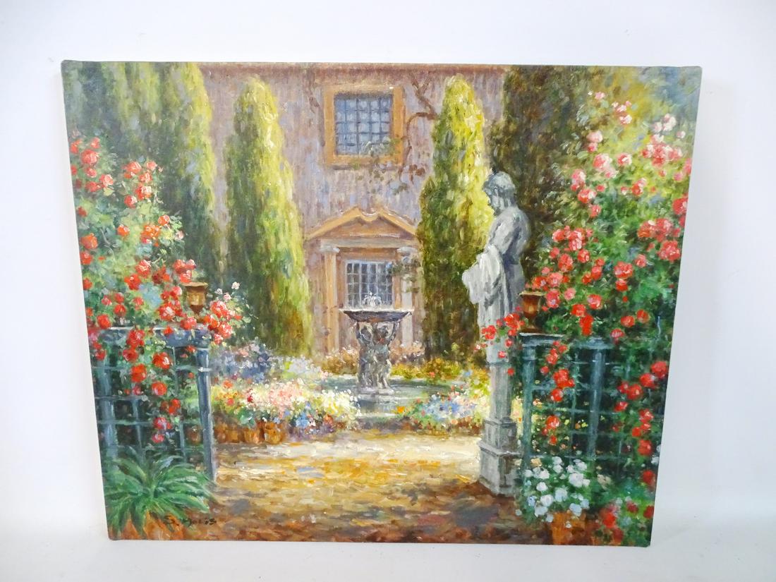 S. MELIS SGN. OIL ON CANVAS IMPRESSIONIST STYLE GARDEN (1 of 5)