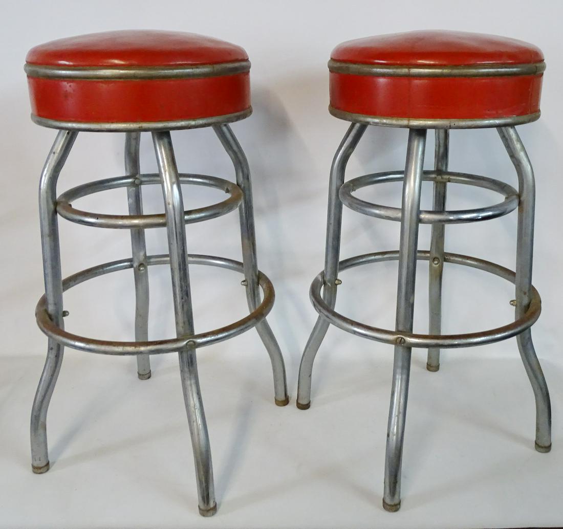 PR. VINTAGE RED VINYL UPHOLSTERED STOOLS (1 of 4)