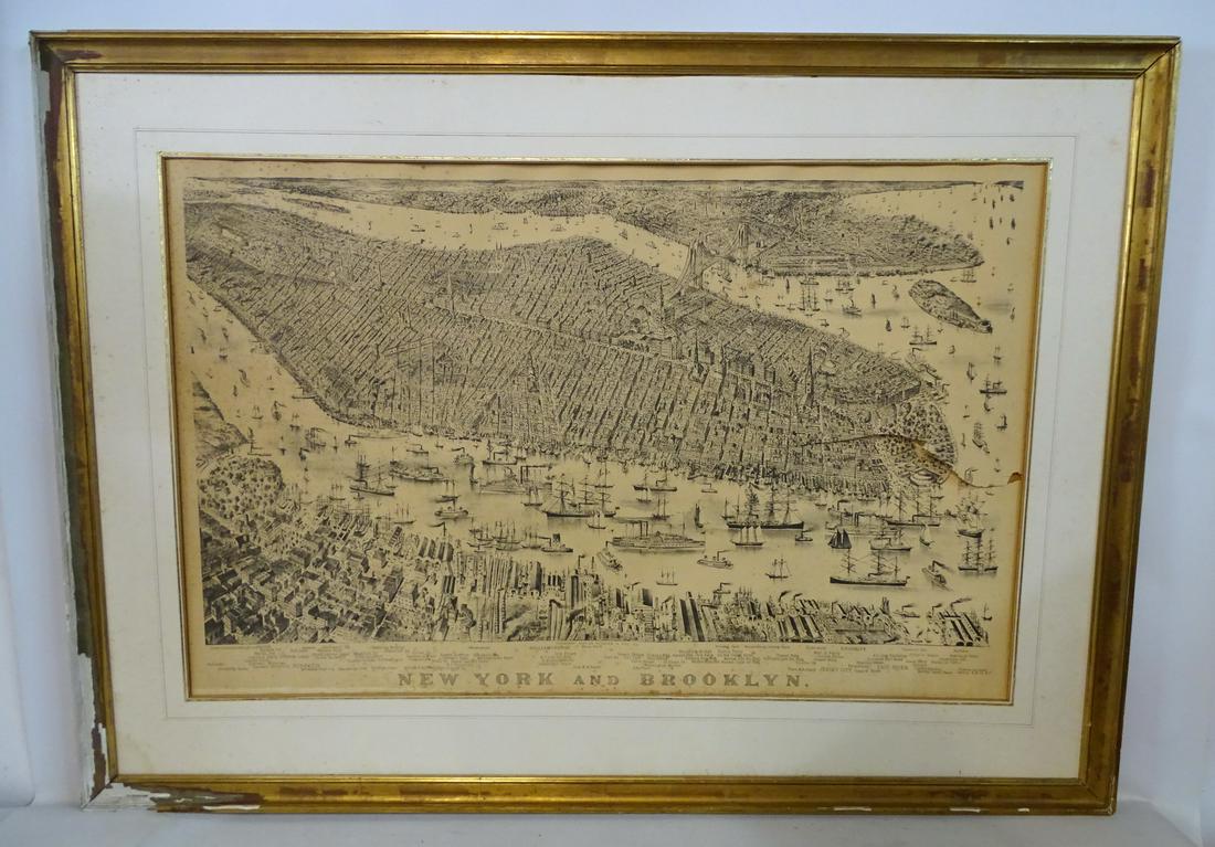 19TH C. MAP OF NEW YORK & BROOKLYN (TEAR) (1 of 10)
