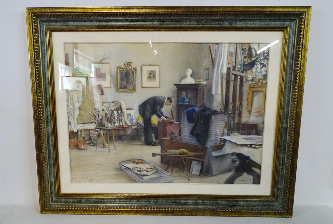 KNOPF SGN. WATERCOLOR ARTISTS STUDIO C. 1900 (1 of 5)