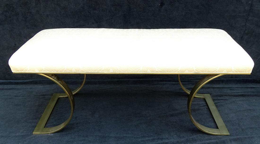 MID CENTURY UPHOLSTERED BENCH WITH BRASS BASE 17"H 41"L (1 of 5)