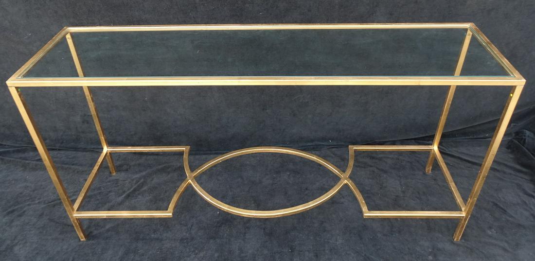 GILT METAL GLASS TOP CONSOLE TABLE/SOFA TABLE 32" X 63" (1 of 8)