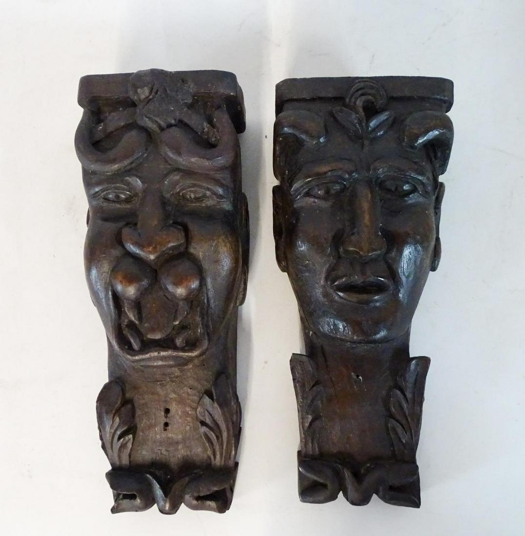 PR. CARVED FIGURAL BRACKETS 12"H 5"W: PR. CARVED FIGURAL BRACKETS 12"H 5"W