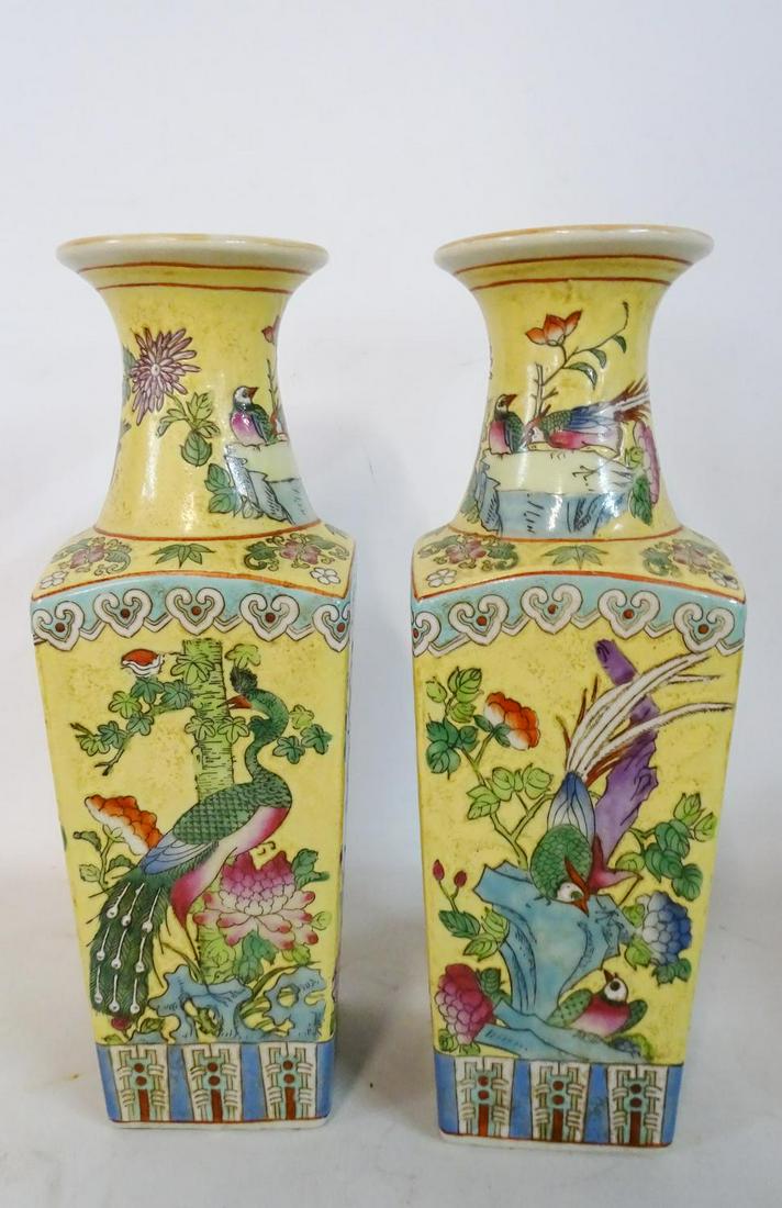 PR. CHINESE YELLOW VASES WITH BIRD MOTIF 14.5"H (1 of 4)