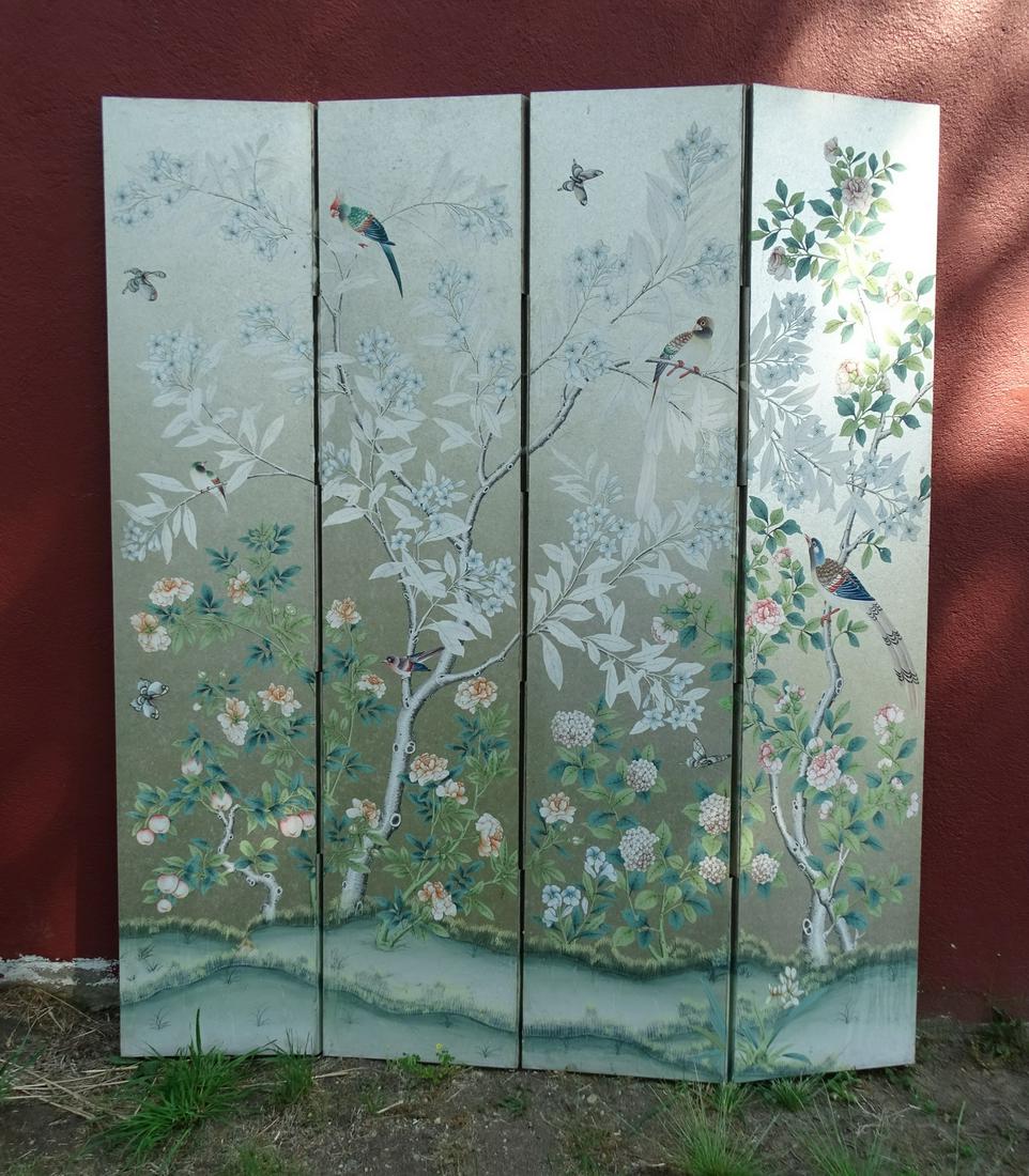 4 PANEL FOLDING SCREEN WITH BIRD & BUTTERFLY MOTIF (1 of 12)