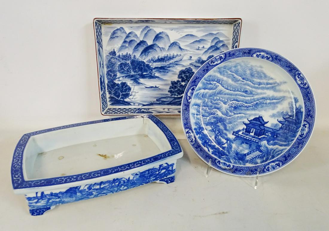 3 PCS. CHINESE BLUE & WHITE PORCELAIN INC. RECTANGULAR (1 of 13)