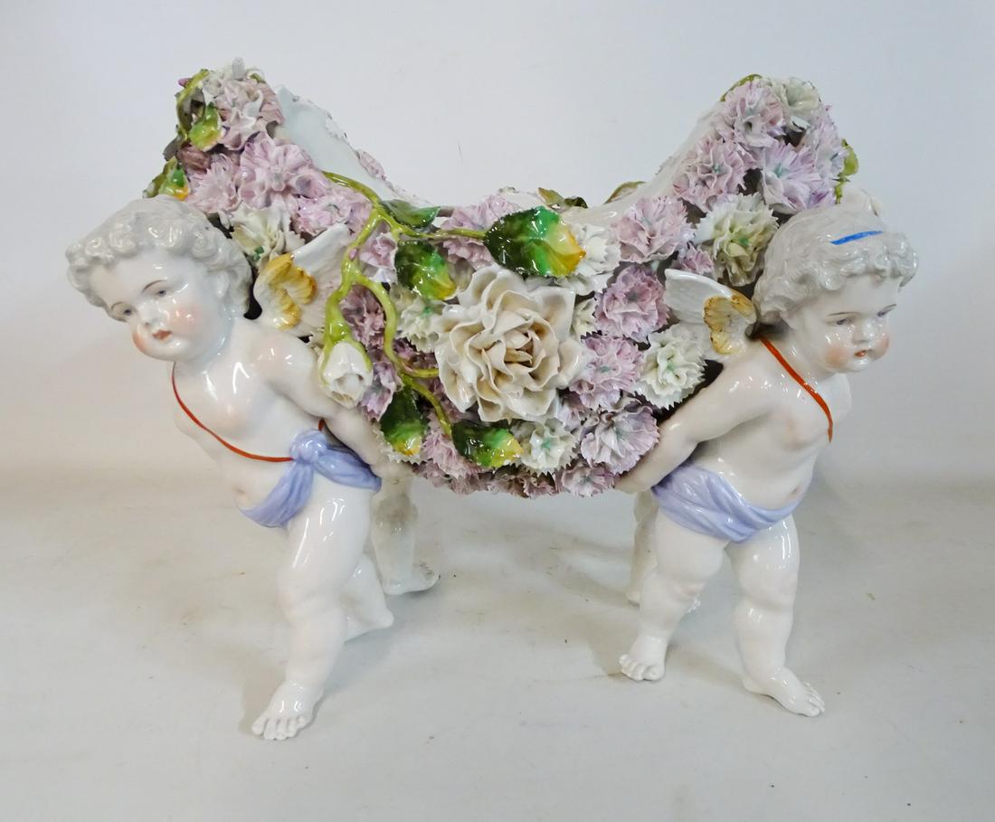 CHERUB & FLORAL MOTIF GERMAN PORCELAIN CENTERPIECE (1 of 6)