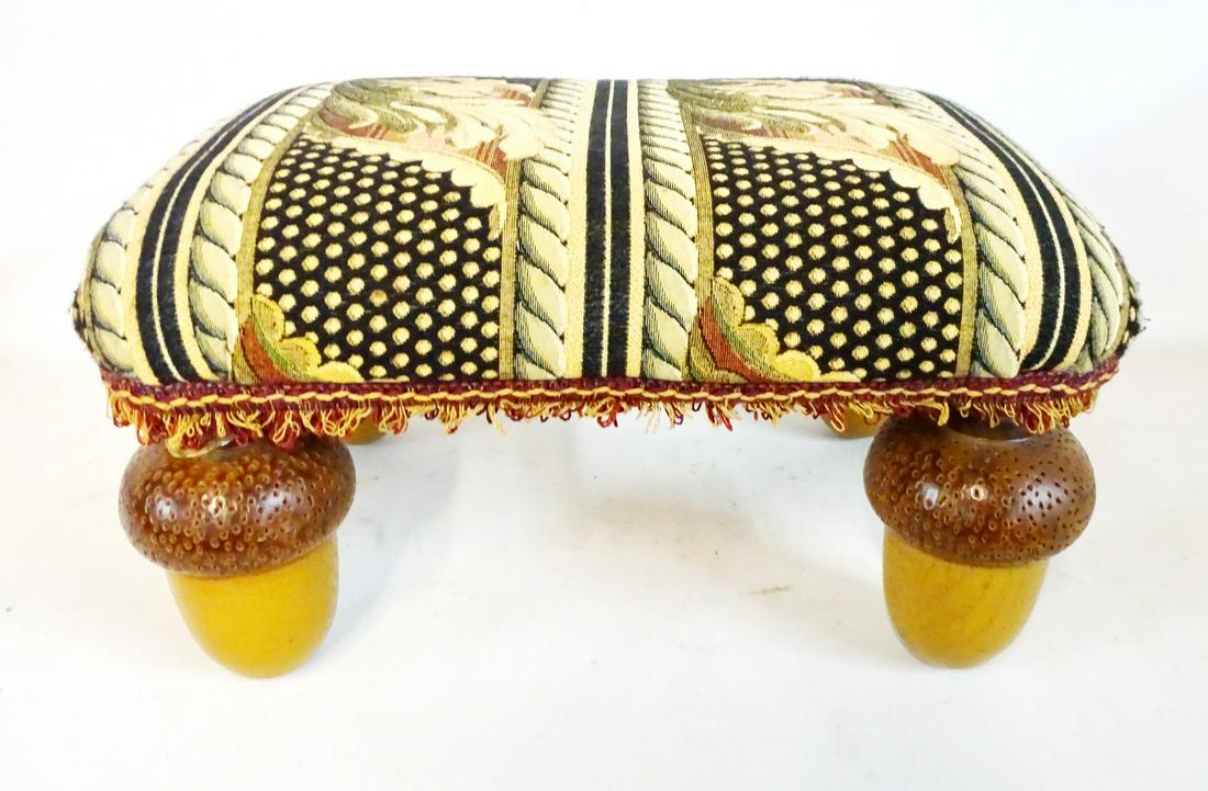 UPHOLSTERED FOOTSTOOL W/ACORN FIGURAL LEGS  9.5"H 17"L (1 of 3)
