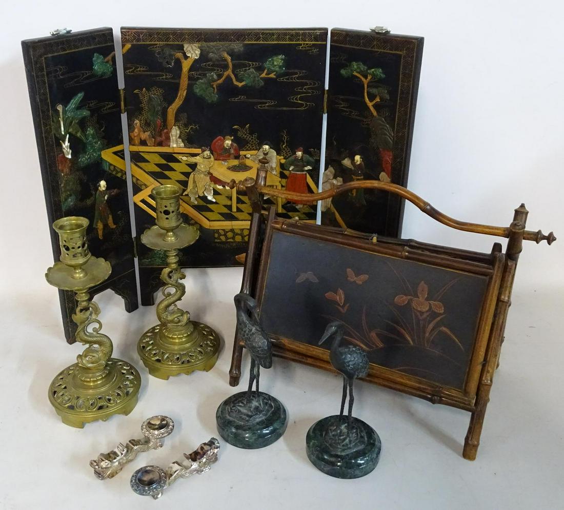 LOT OF ORIENTALIA IN FIGURAL BRASS CANDLESTICK  15" (1 of 9)