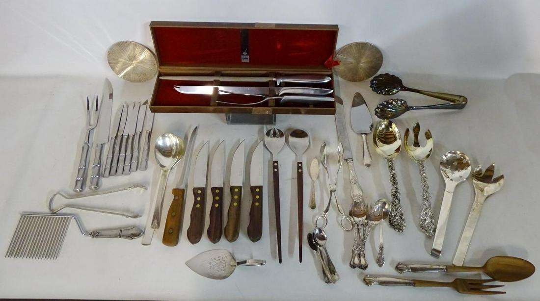 EXTENSIVE LOT OF SILVER HANDLED  & SILVERPLATE CUTLERY (1 of 8)