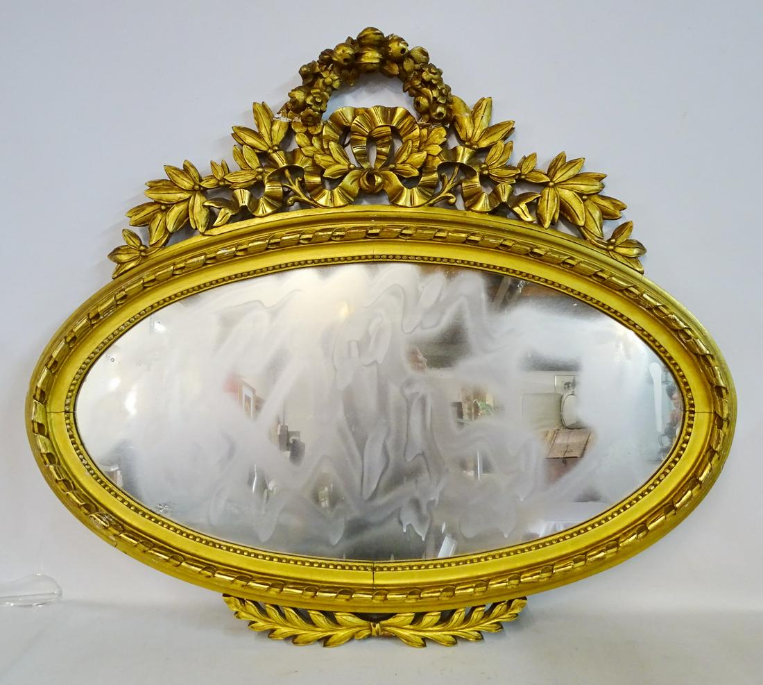 IMPRESSIVE GILT FRENCH CARVED OVAL MIRROR 35.5X40.5" (1 of 8)