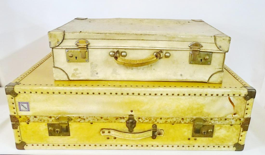 2 PCS. VINTAGE ENGLISH VELLUM COVERED LUGGAGE 20.5"H (1 of 18)