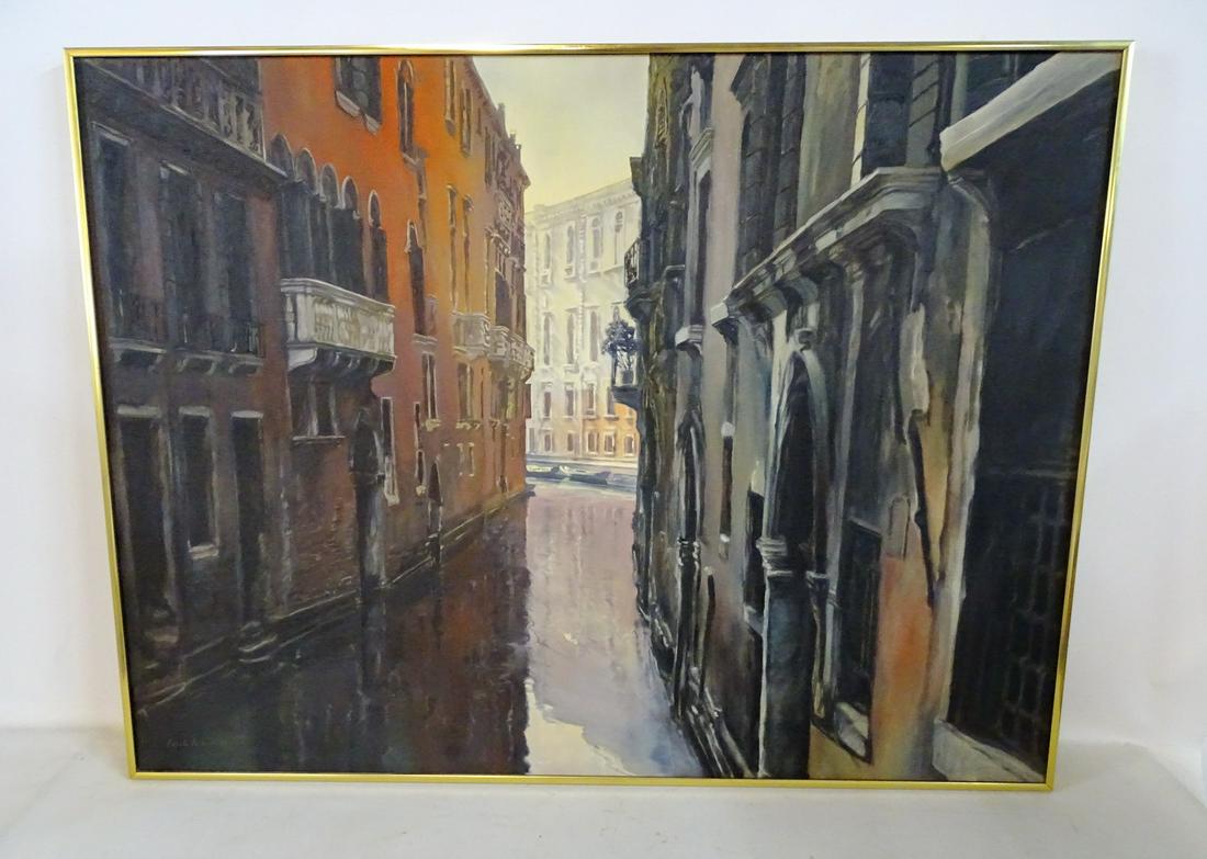 REIST (?) SGN. OIL ON CANVAS REALIST PAINTING VENICE (1 of 6)