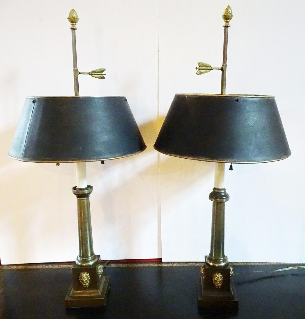 PR. 19TH C. BRONZE LAMPS W/TOLE SHADES 28"H (1 of 6)