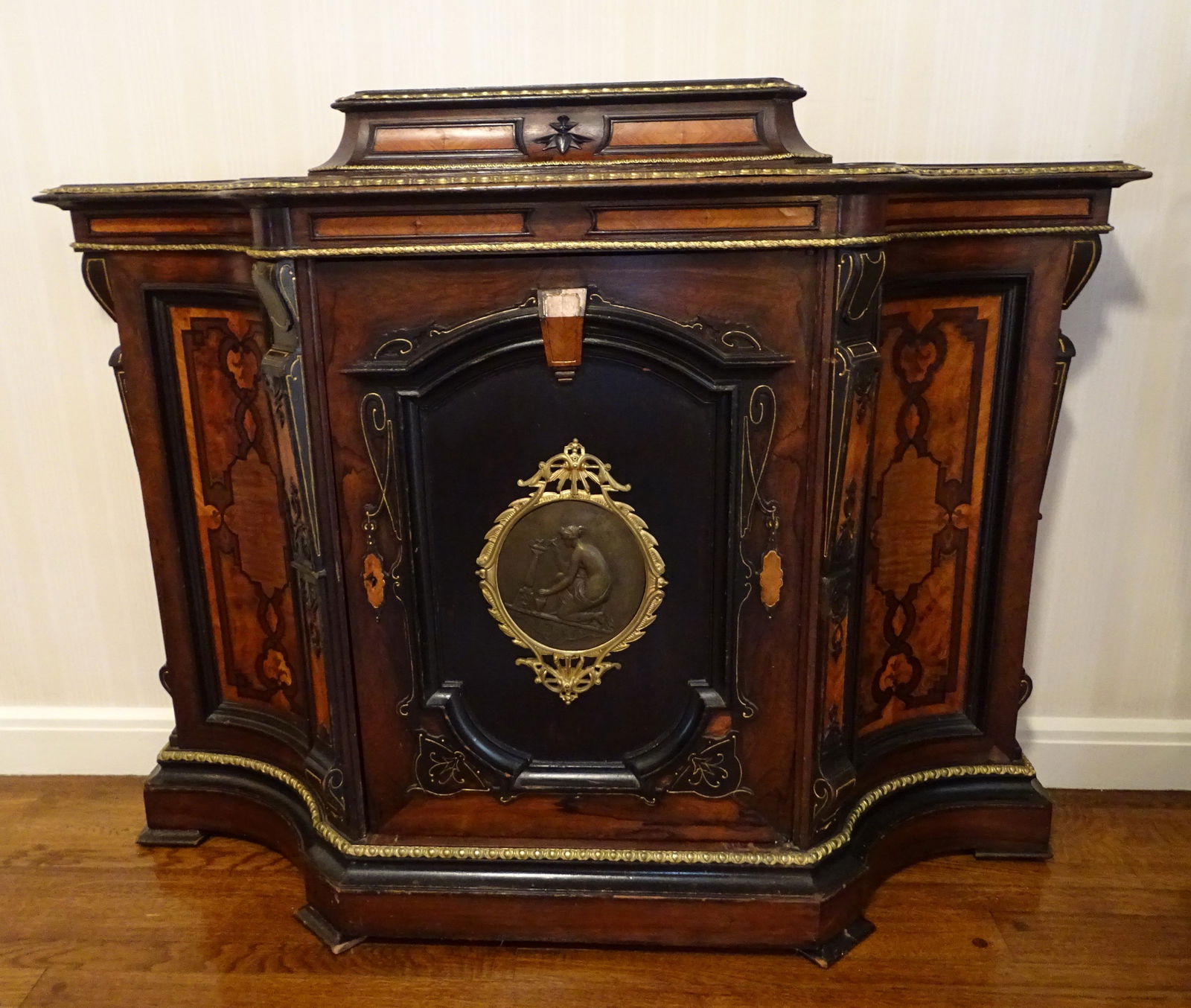 VICTORIAN BRONZE MOUNTED INLAID CABINET W/GREEK MOTIF (1 of 6)