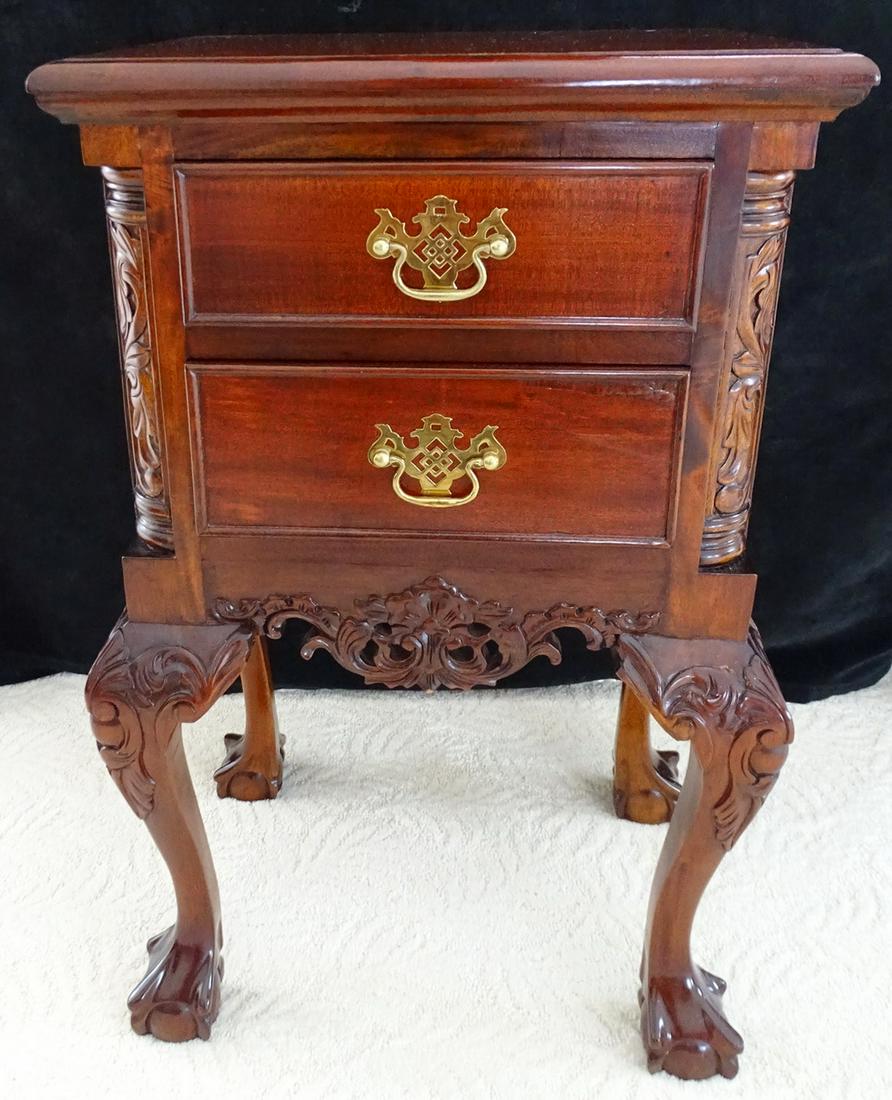MAHOGANY CLAW FOOT 2 DRAWER NIGHT STAND 30" X 18" X 14": MAHOGANY CLAW FOOT 2 DRAWER NIGHT STAND 30" X 18" X 14"