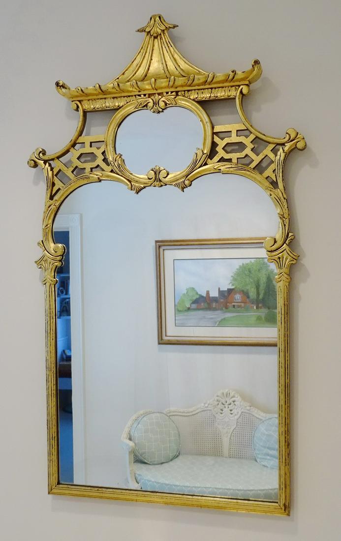 GILT FRAME MIRROR PAGODA TOP 44" X 25.5" (1 of 3)