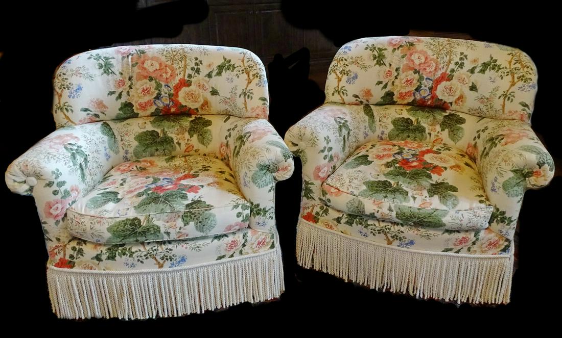 PR. UPHOLSTERED CLUB CHAIRS W/FLORAL MOTIF UPHOLSTERY (1 of 7)