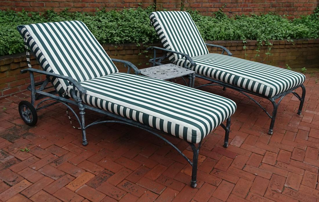 PR. WROUGHT IRON CHAISES (BROWN JORDAN) 38" X 70" X 30": PR. WROUGHT IRON CHAISES (BROWN JORDAN) 38" X 70" X 30"