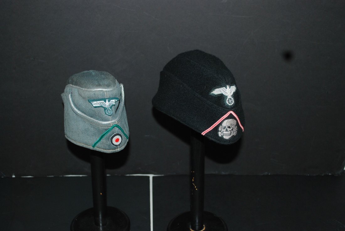 2 WW2 GERMAN SKULL + LUFTWAFFE CAPS: 3 WW2 GERMAN SKULL + LUFTWAFFE CAPS