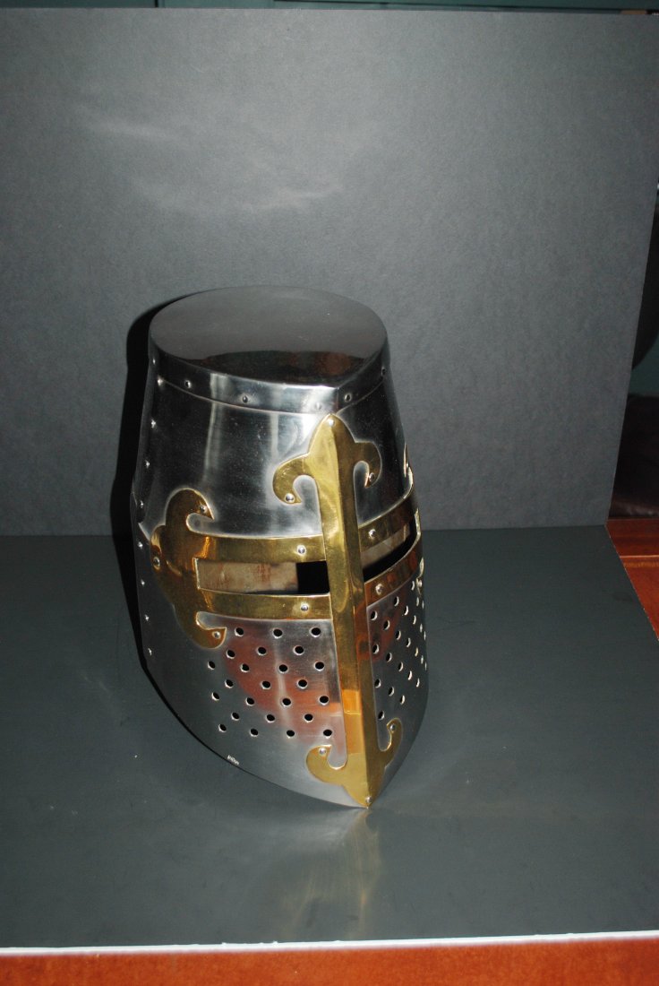 CRUSADES STEEL/BRASS HELMET (FLAT TOP): CRUSADES STEEL/BRASS HELMET (FLAT TOP)