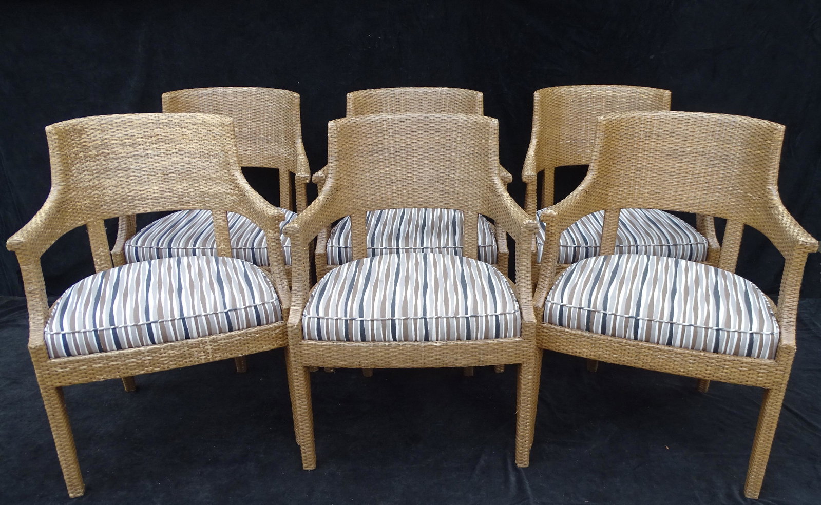 SET OF 6 WICKER ARM CHAIRS (SUTHERLAND) 35" X 24" X 22": SET OF 6 WICKER ARM CHAIRS (SUTHERLAND) 35" X 24" X 22"