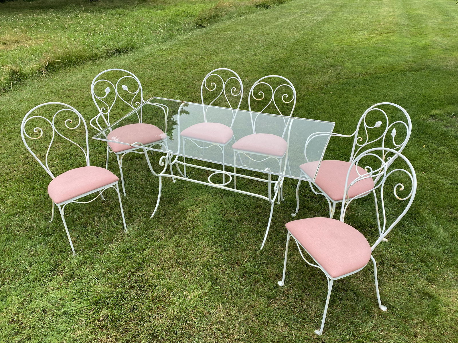 FRENCH WROUGHT IRON GLASS TOP TABLE 28" X 60.5" X 30.5" (1 of 7)