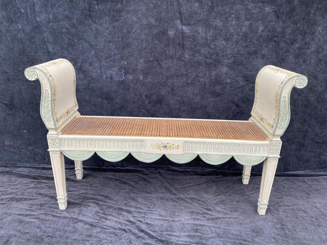 REGENCY STYLE PAINT DECORATED CANED BENCH  30" X 49" X (1 of 5)
