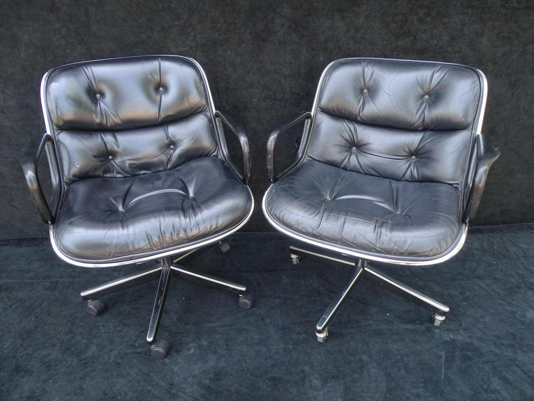 PR. KNOLL MID-CENT. BLACK LEATHER OPEN ARM CHAIRS (1 of 15)