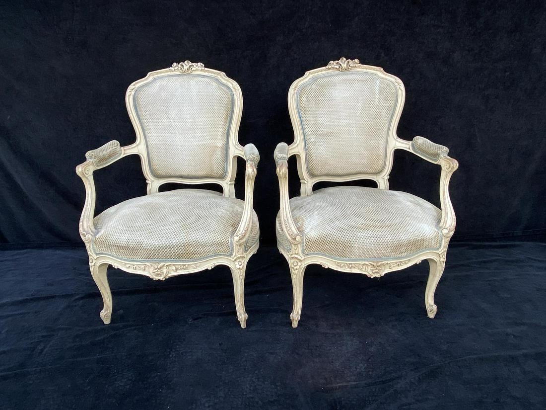 PR. LOUIS XV STYLE PAINT DECORATED BERGERES 37" X 26" X: PR. LOUIS XV STYLE PAINT DECORATED BERGERES 37" X 26" X 25