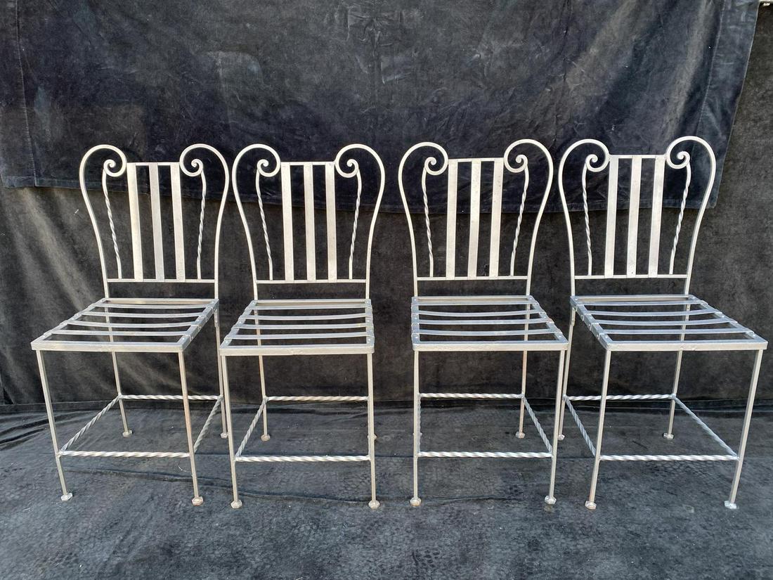SET 4 SLAT SEAT WROUGHT IRON CHAIRS: SET 4 SLAT SEAT WROUGHT IRON CHAIRS
