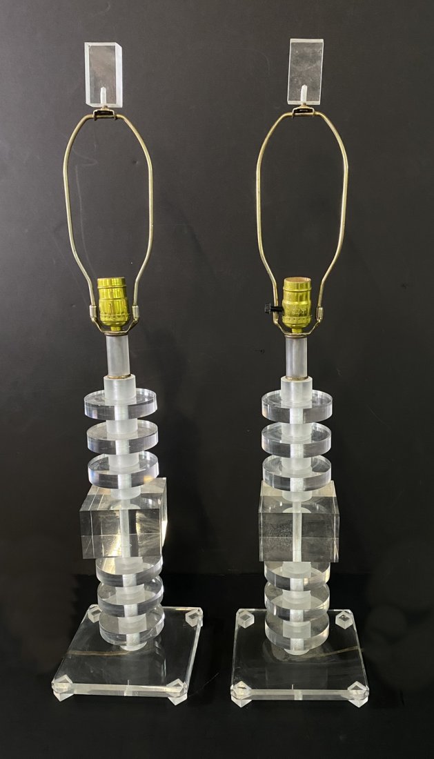 PR. LUCITE LAMPS W/CIRCULAR DISCS  21"H (1 of 3)