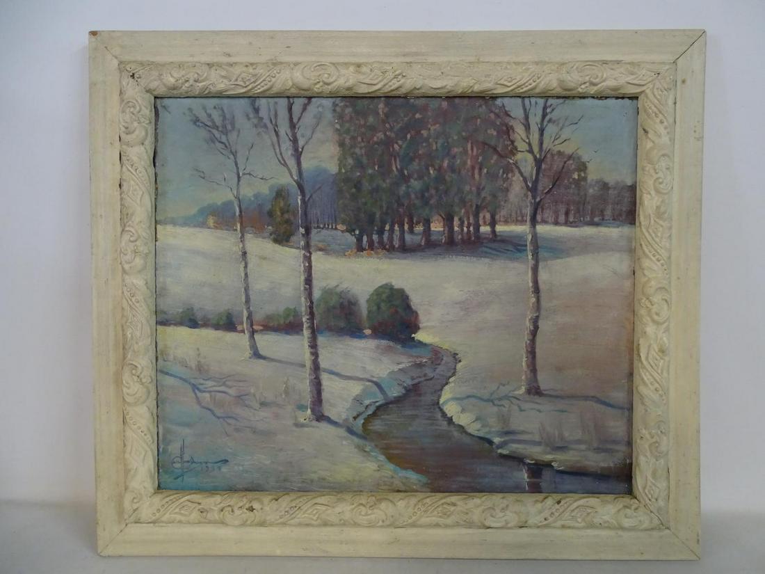 CARLTON DAVIDSON SGN. O/C "SNOWY LANDSCAPE" 19.5" X (1 of 9)
