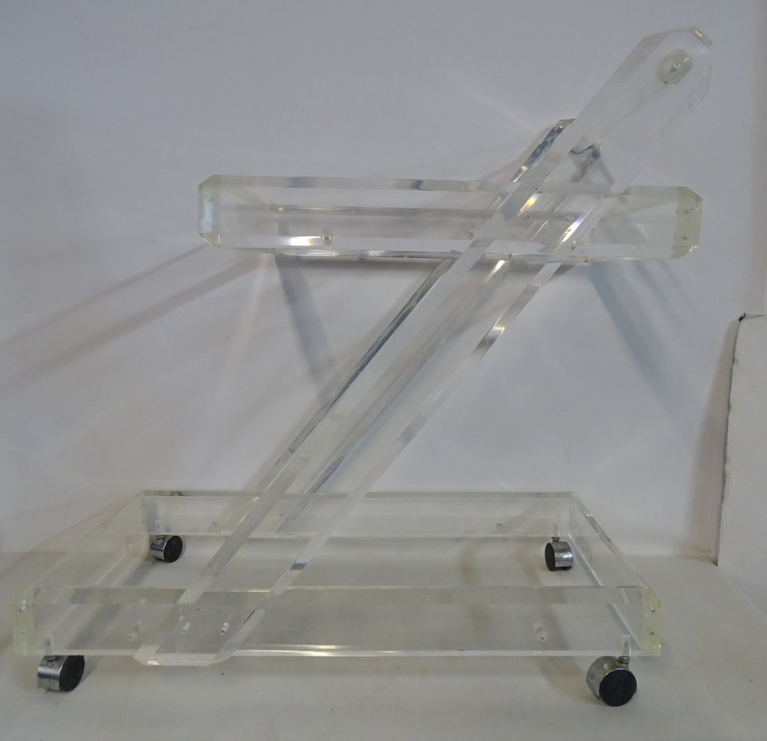 LUCITE BAR CART (NO GLASS) 35" X 19" X 24": LUCITE BAR CART (NO GLASS) 35" X 19" X 24"