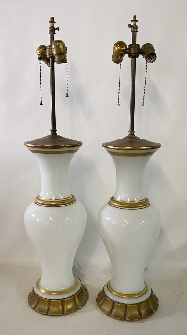 PAIR OF WHITE OPALINE LAMPS 36" OVERALL (1 of 5)