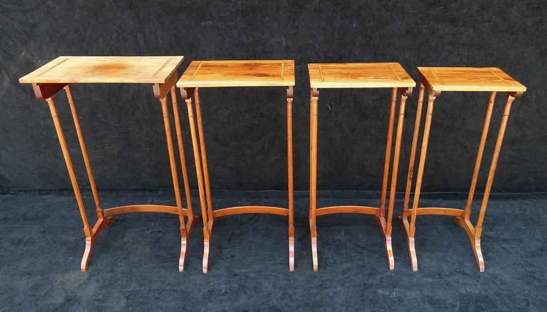 INLAID FRUITWOOD NESTING TABLES 30.25": INLAID FRUITWOOD NESTING TABLES 30.25" X 18" X 11" TALLEST