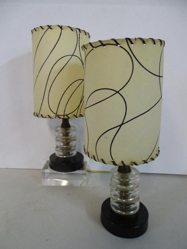 PR. MID CENTURY GLASS LAMPS W/FIBERGLASS SHADES 13"H (1 of 7)