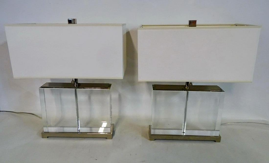 PAIR RECTANGULAR GLASS/CHROME LAMPS 18''H. (1 of 4)
