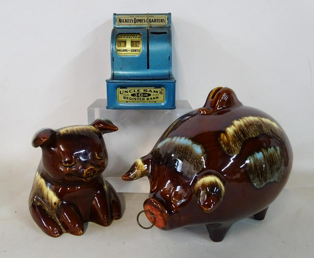 VINTAGE PIGGY BANK LOT (2) HULL POTTERY PIG FIGURAL AND (1 of 6)
